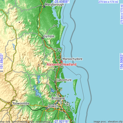 Topographic map of Alexandra Headland