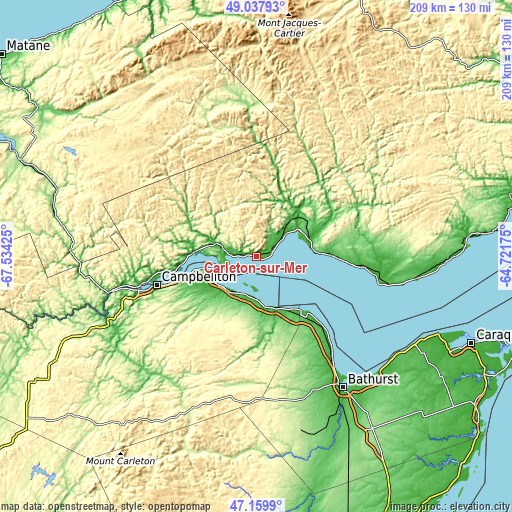 Topographic map of Carleton-sur-Mer