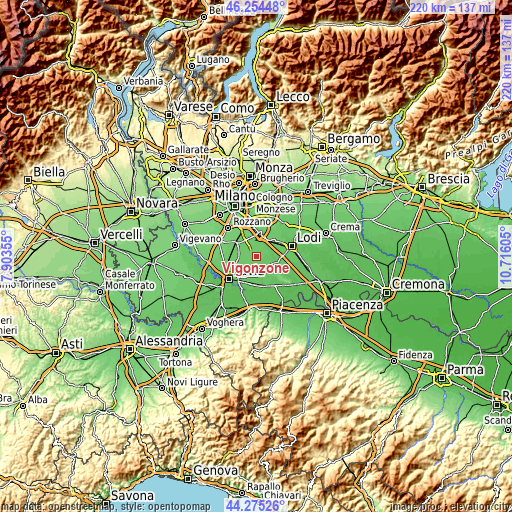 Topographic map of Vigonzone