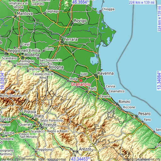 Topographic map of Granarolo