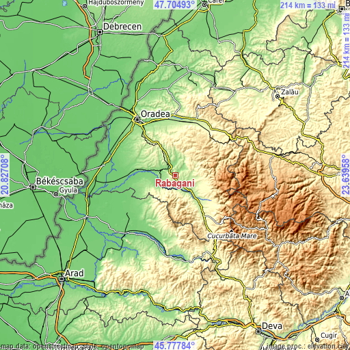 Topographic map of Răbăgani