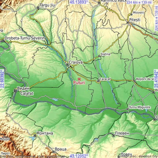 Topographic map of Puțuri