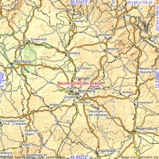 Topographic map of Neunkirchen am Brand