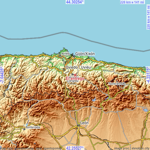 Topographic map of El entrego