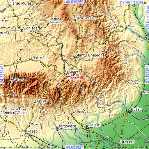 Topographic map of Purcăreni