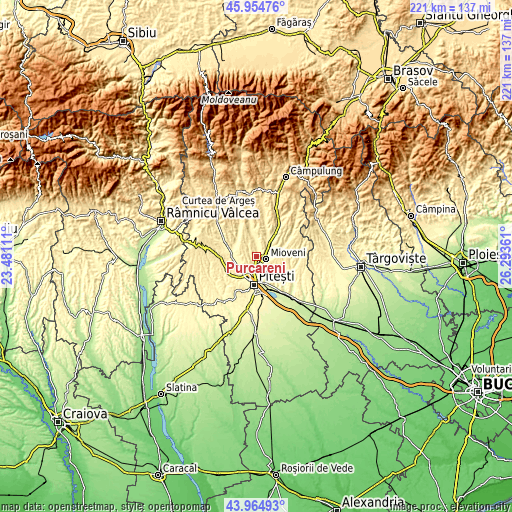 Topographic map of Purcăreni