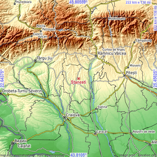 Topographic map of Stănești