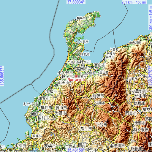 Topographic map of Nanto-shi
