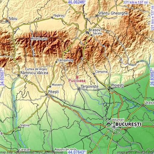 Topographic map of Pucioasa