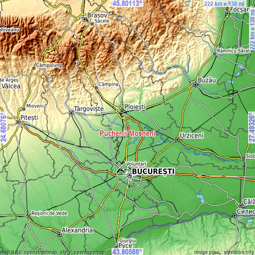 Topographic map of Puchenii Moșneni