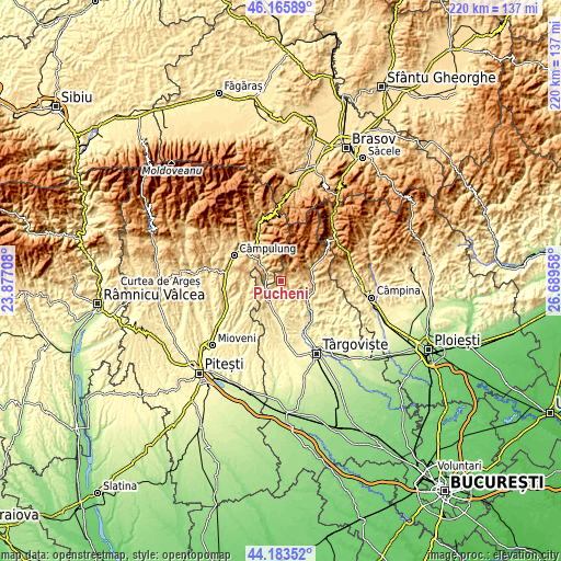 Topographic map of Pucheni