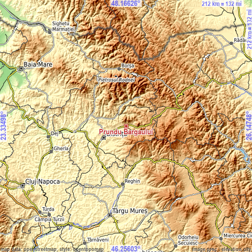 Topographic map of Prundu Bârgăului