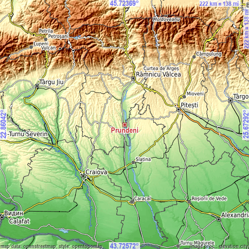 Topographic map of Prundeni