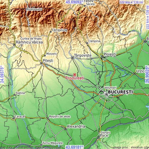 Topographic map of Produleşti