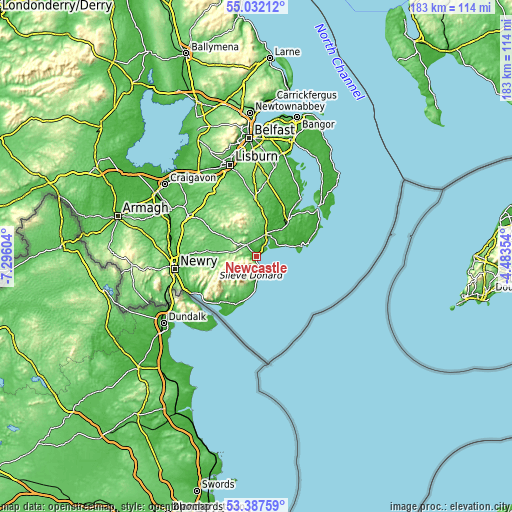 Topographic map of Newcastle