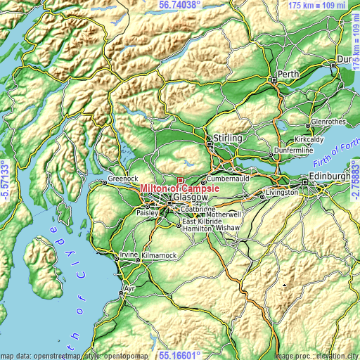 Topographic map of Milton of Campsie