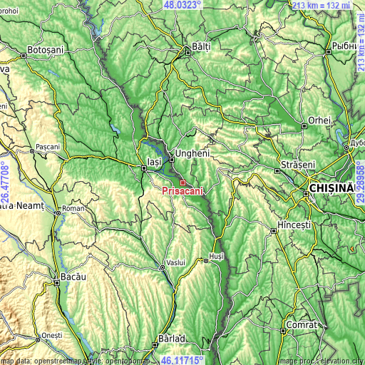 Topographic map of Prisăcani