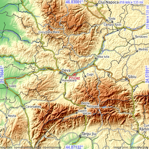 Topographic map of Pricaz