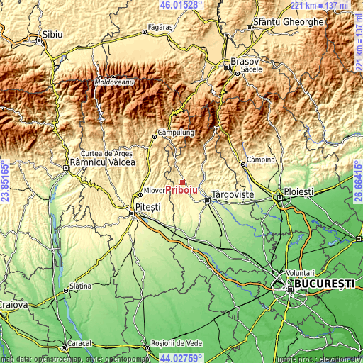 Topographic map of Priboiu