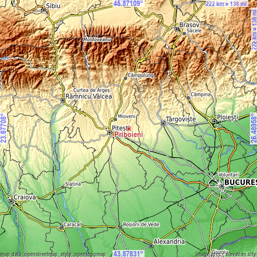 Topographic map of Priboieni