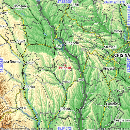 Topographic map of Pribești