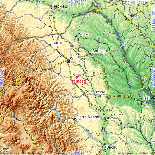 Topographic map of Preuteşti