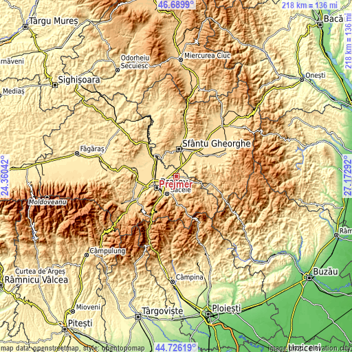 Topographic map of Prejmer