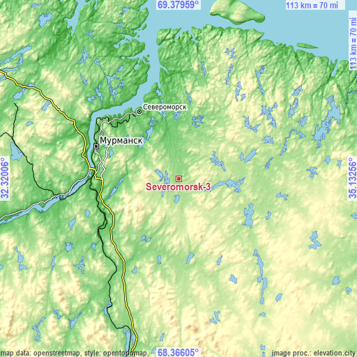 Topographic map of Severomorsk-3