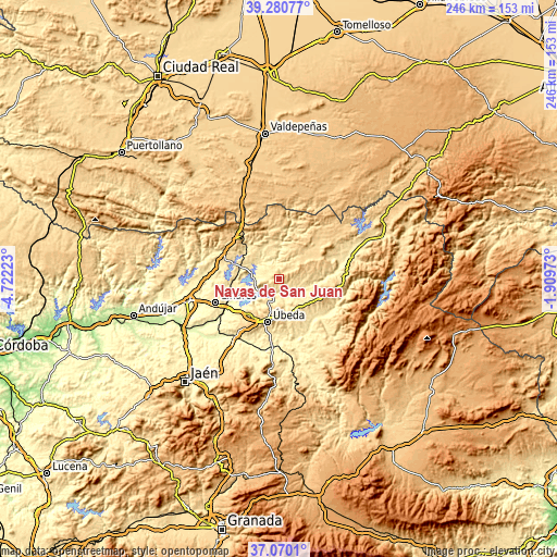 Topographic map of Navas de San Juan