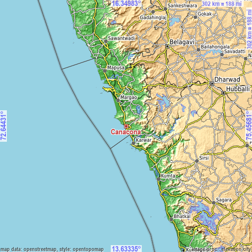 Topographic map of Canacona