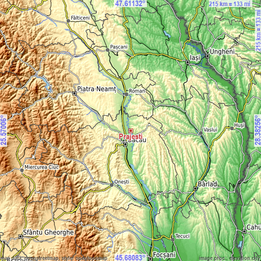 Topographic map of Prăjești