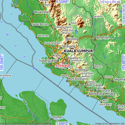 Topographic map of Putrajaya