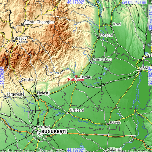 Topographic map of Potoceni