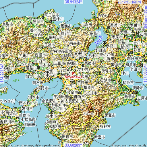 Topographic map of Neyagawa