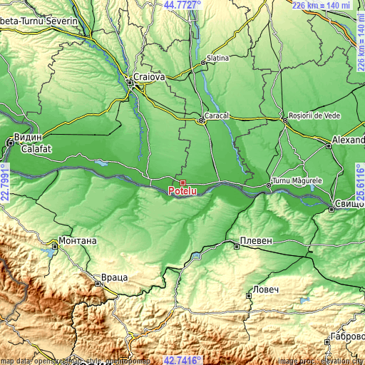 Topographic map of Potelu
