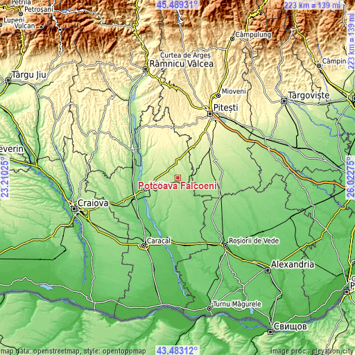 Topographic map of Potcoava Fălcoeni