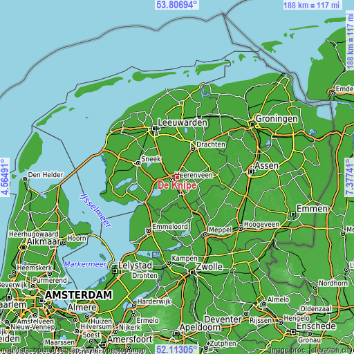 Topographic map of De Knipe