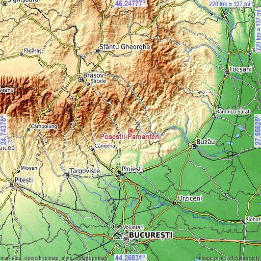 Topographic map of Poseștii-Pământeni