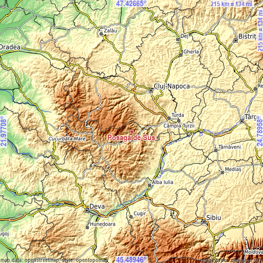 Topographic map of Poşaga de Sus