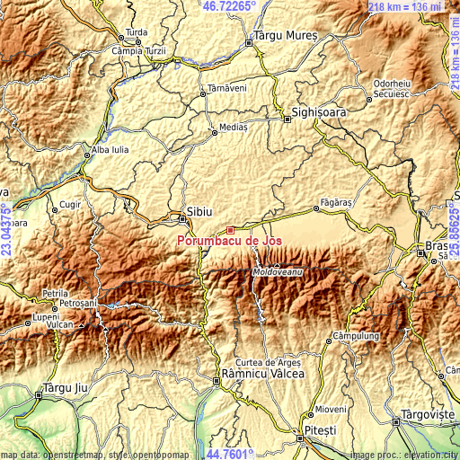 Topographic map of Porumbacu de Jos