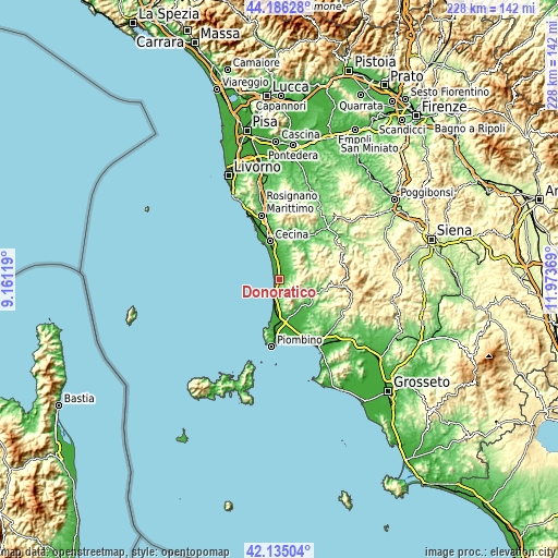 Topographic map of Donoratico