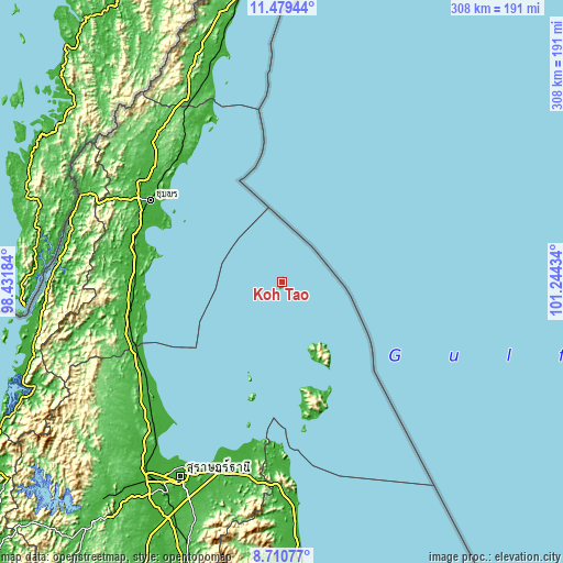 Topographic map of Koh Tao