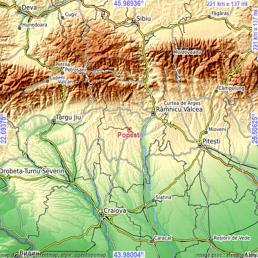 Topographic map of Popeşti