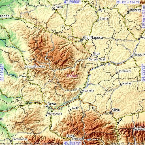 Topographic map of Ponor