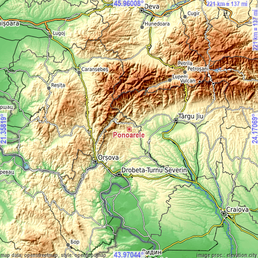 Topographic map of Ponoarele