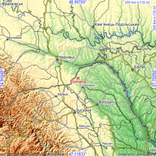Topographic map of Pomârla