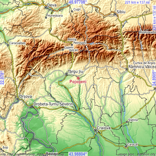 Topographic map of Pojogeni