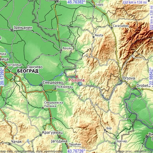 Topographic map of Pojejena