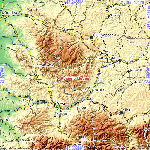 Topographic map of Poienile-Mogoş