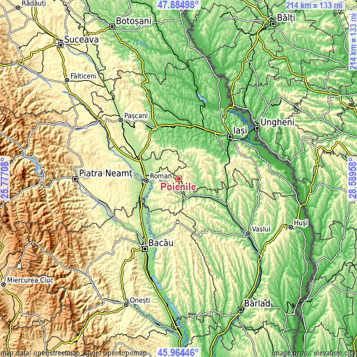 Topographic map of Poienile